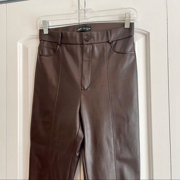 Zara Brown High Rise Faux Leather Pant - Picture 6 of 7